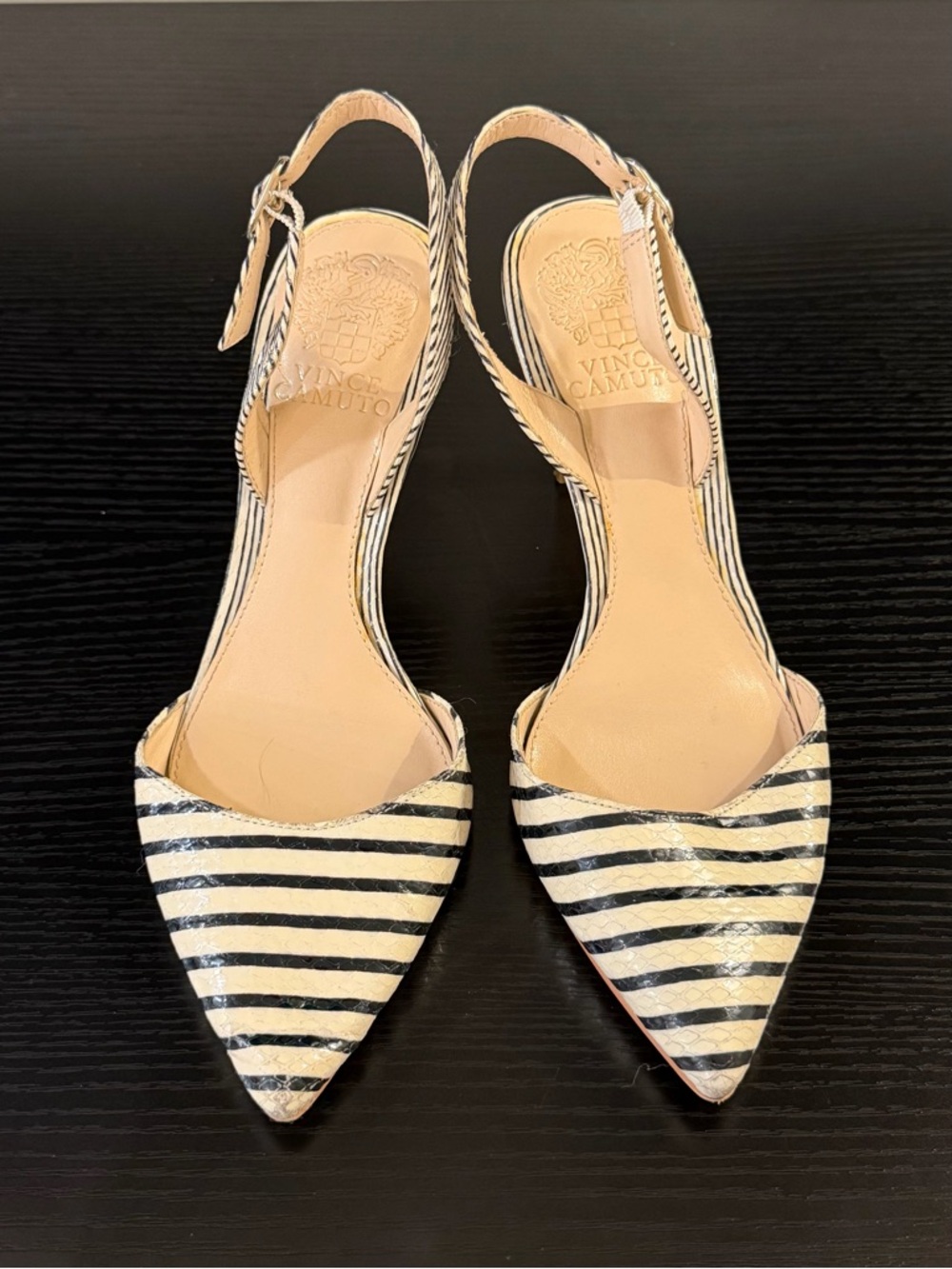 Vince Camuto Barlowe Striped Leather Slingback Heels - Picture 2 of 14